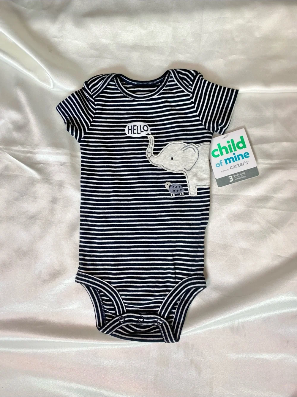 Child of mine Black and White Striped Elephant One-Piece Bodysuit Size 3-6months